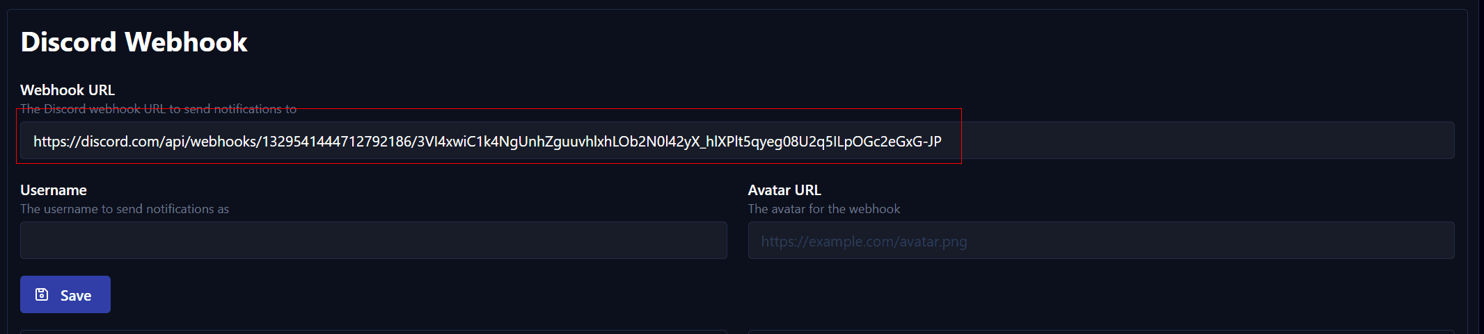 Webhook URL Field