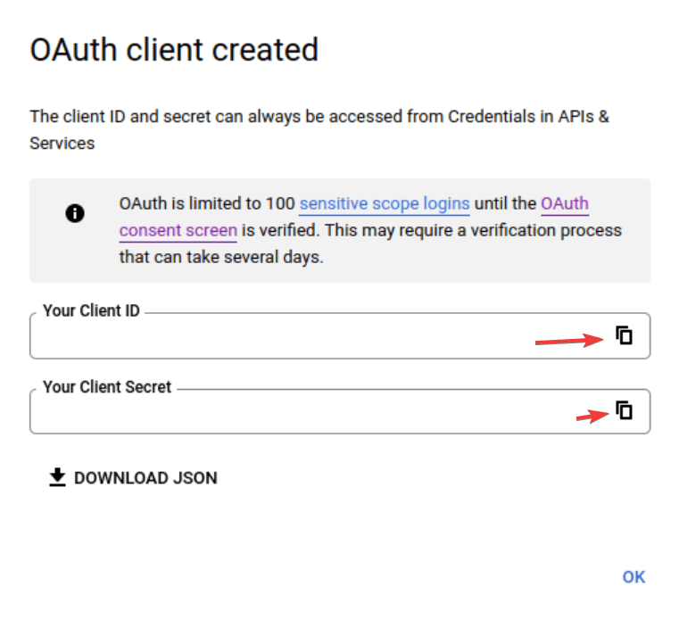 google oauth client id and secret
